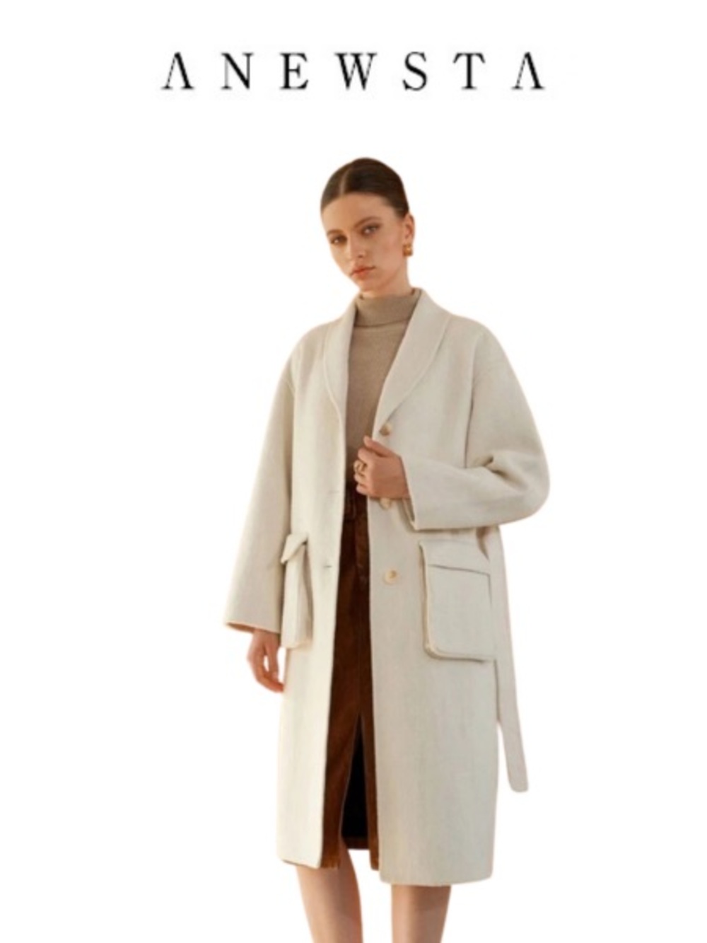Wool blend Cream Coat sz L